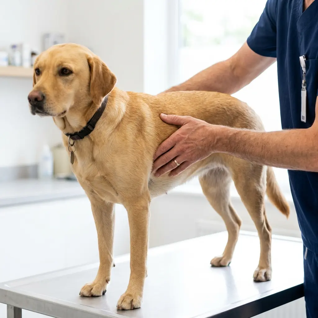 Veterinarian checking a dog's body condition score